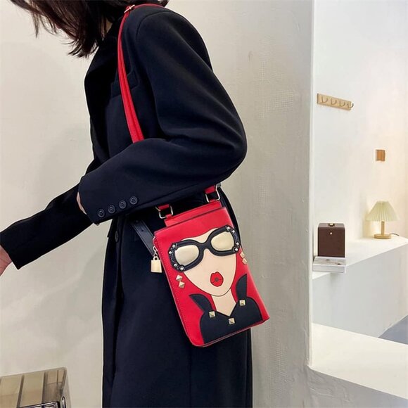 Unique 3D Lady Face PU Leather Satchel Funky Hobo & Crossbody Bags for Women's - Picture 8 of 9